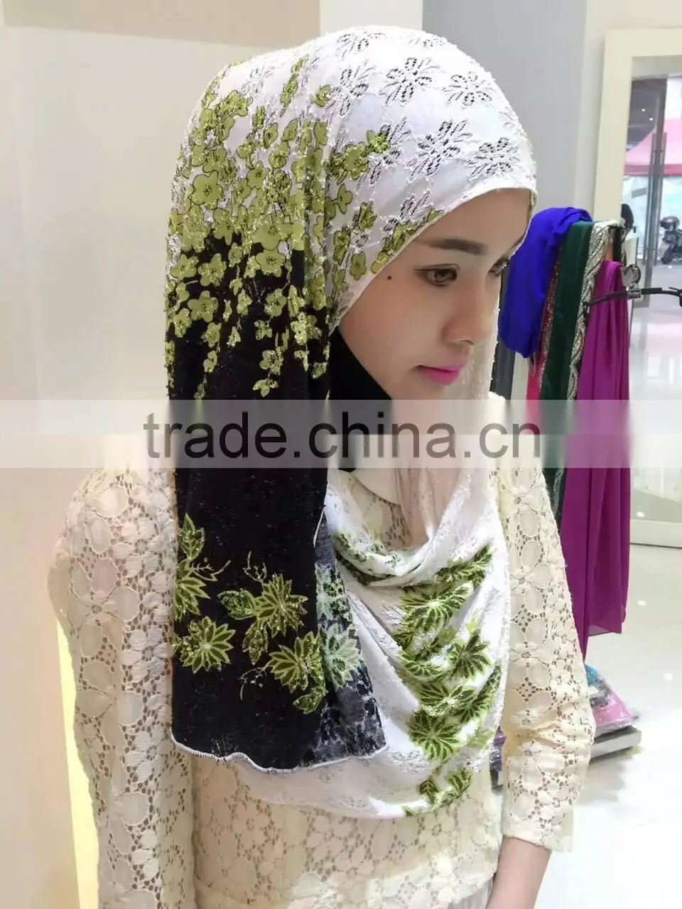Colorful beautiful LACE gorgeous muslim long scarf