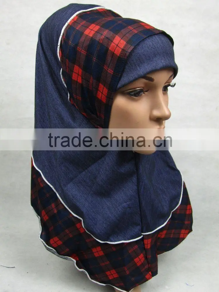PT001 new Elastic Denim spring islamic scarf 2pcs hejab Two pieces muslim hijab