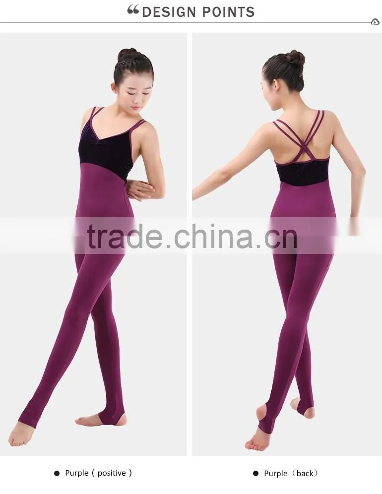 New Velvet Double Straps Stirrup Dance Unitards and Gymnastics Tights Girls