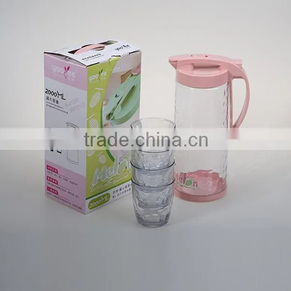 Eco-friendly 2L plastic milk pitcher with lid & 300ml cups