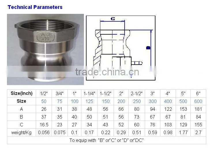 Aluminium camlock quick coupling stainless steel camlock coupling