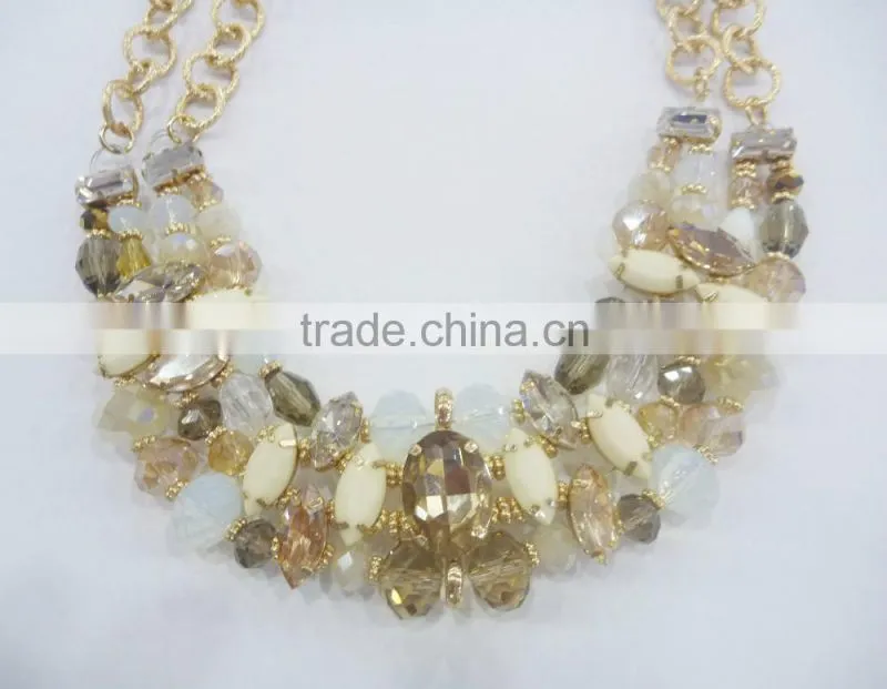 FACHION GLASS BEADED METAL CHAIN NECKLACE EARRING SET