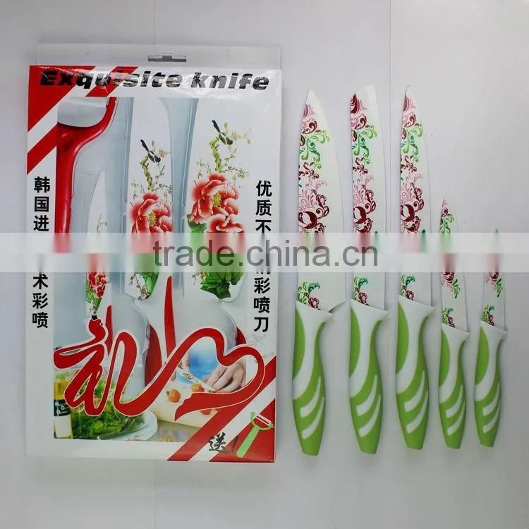 Beautiful printing flower kitchen knives sets