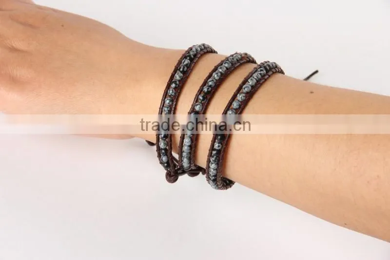 Semi-Precious Bead Handmade Wrap Bracelet Leather Bracelet Natural Stone Bracelet Women