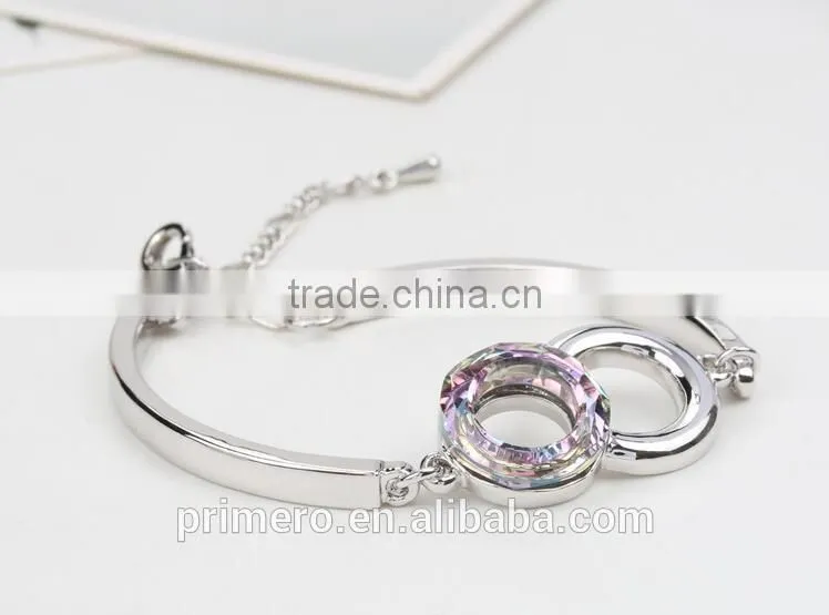 Luxury Fashion Bicyclic Colorful Crystal Platinum Plating Bracelet Bangle Wholesale