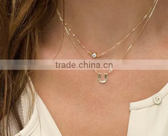 Tiny Horsehoe Necklace Delicate Chain in 14k Gold Fill, Rose Gold Fill Dainty Horseshoe Necklace
