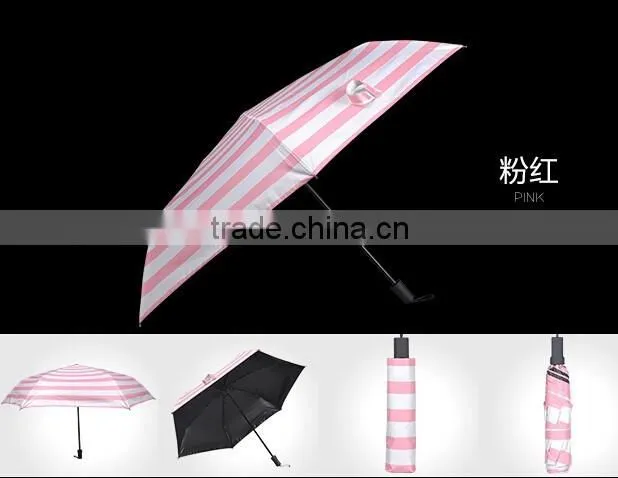 White and pink color striped market folding umbrella