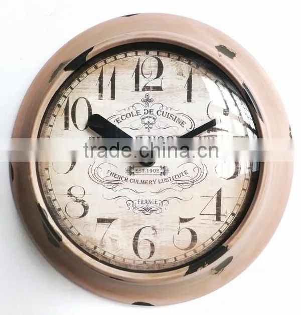 Dia 25 cm Contry Style Round Metal Wall Clock,Rustic Wall Clock