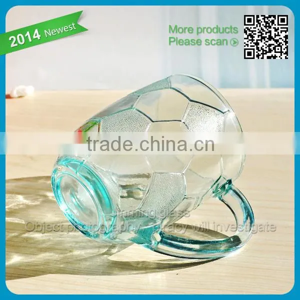 Promotion gift Set of 4 beer glass machine pressed drinking glass football shape cup football etched glass cup