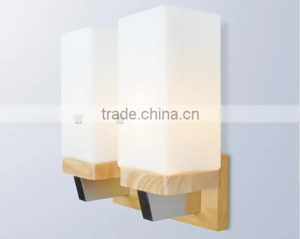 Indoor wood wall light, beside wall light wall scone for corridor, room, hotel, wooden base glass shade