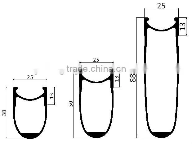 Ultralight 38mm U shape carbon rims Road bicycle clincher rims, 25mm width carbon rim Disc brake