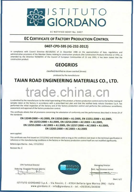 Self-adhesive Fiberglass geogrid