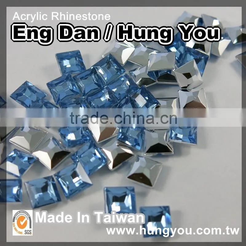 Made in Taiwan Lustrous Square Shaped Point back Imitation Plastic Gemstones