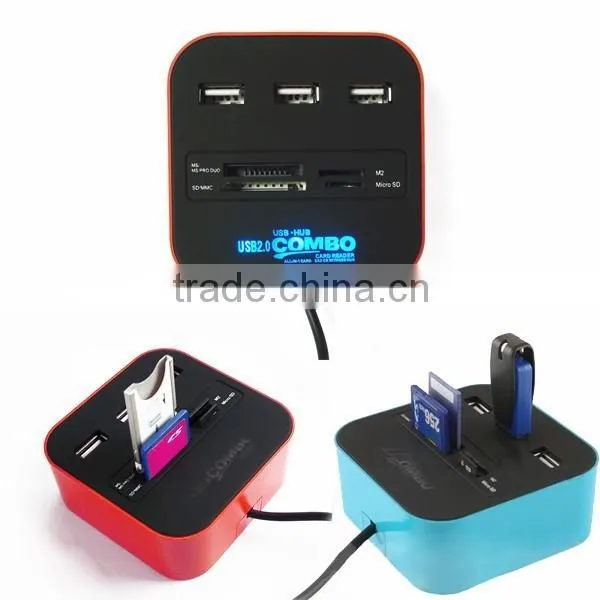Card Reader 3 Ports 2.0 USB Charger Hub for Laptop