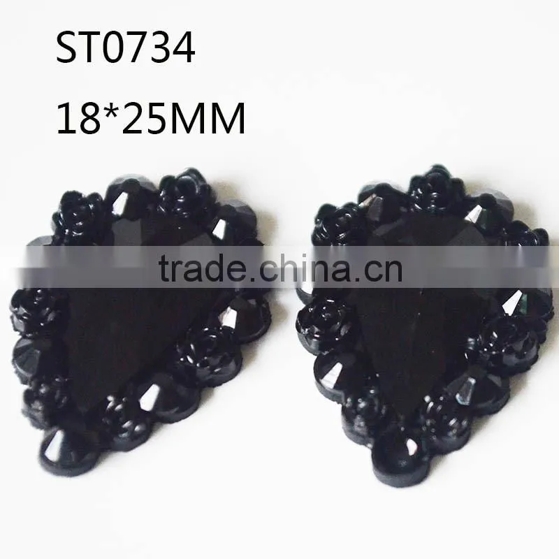 Round Resin Rhinestone ,16mm Rhinestone Sewing ,Flatback Black Gems