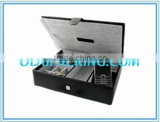 Handmade Black Leather Watch Phone Cufflink Box