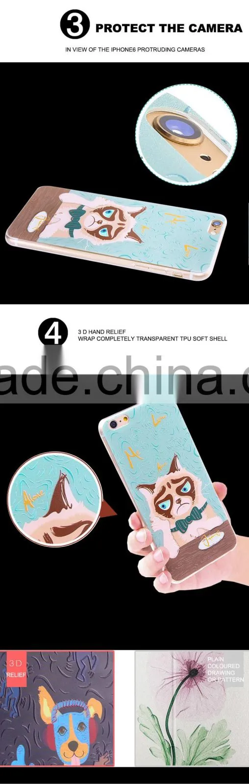 Wholesale hot candy color plastic mobile phone cover case for iphone 6 6s soft silicon 3D print relief designer phone cases