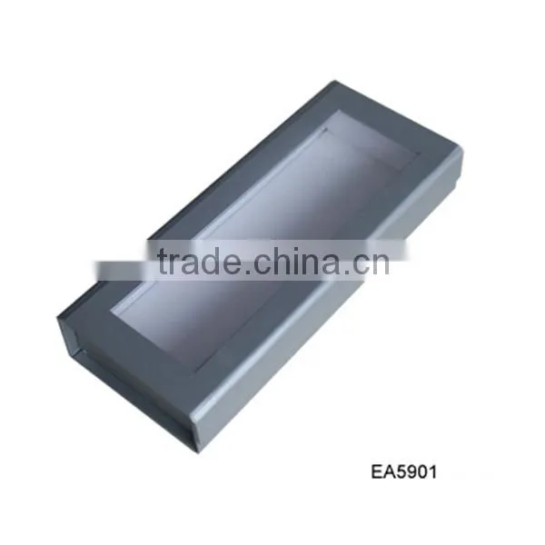 Paper gift packaging box with lid, blue paper box with clear window