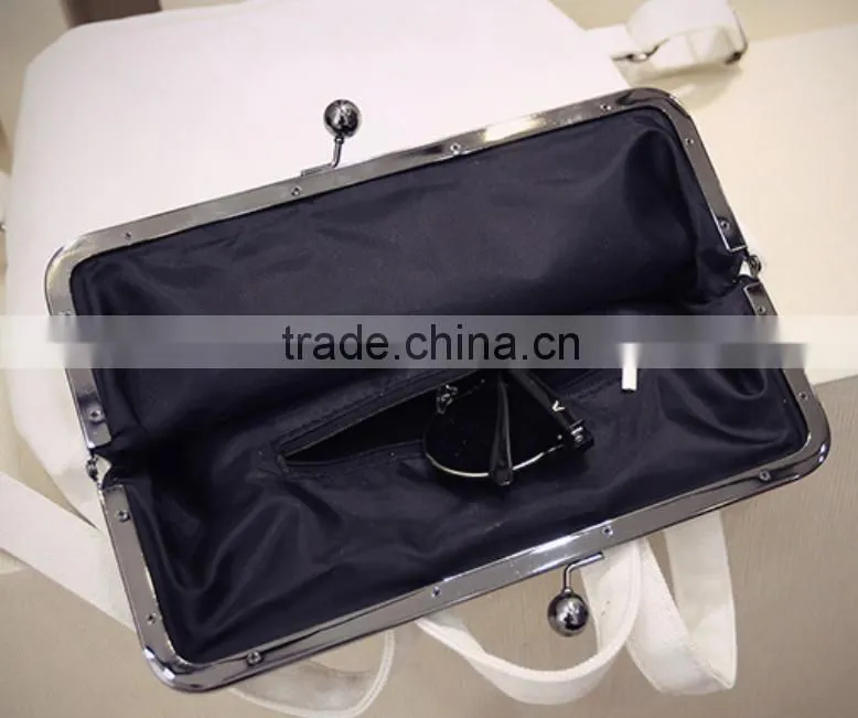 2016 new design backpack fashion lady's tote bag canvas backpack with kiss buckle