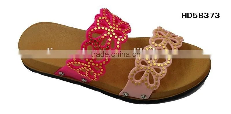 2016 Durable Ladies New Design Flat PCU Blowing Two Strap Slide Sandal Slippers