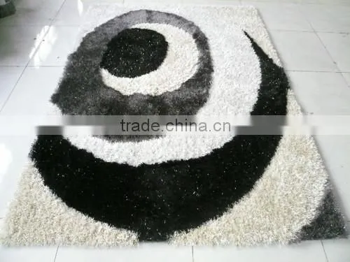 Circle round white black grey color mix long pile oversize home decor shaggy carpet