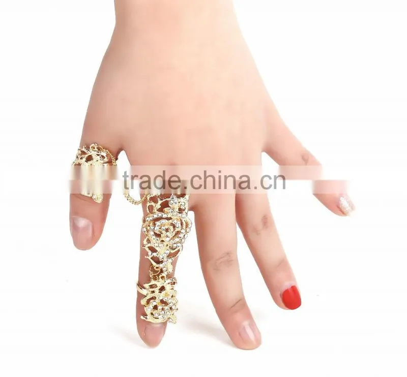 Adjustable Two Finger Ring Cuff Fine Zirconia Fashion Jewelry Womens Gift
