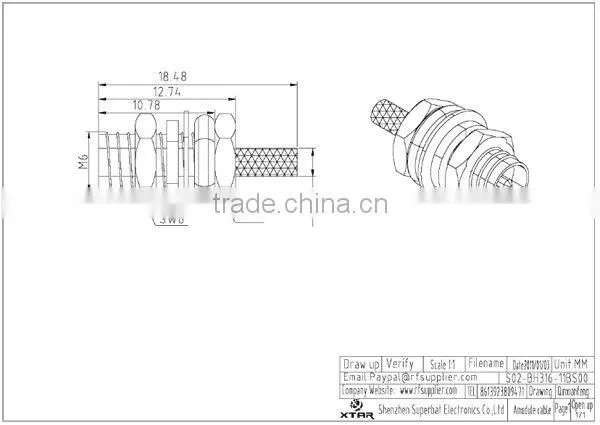 RP SMA male pin Jack crimp connector bulkhead for LMR100