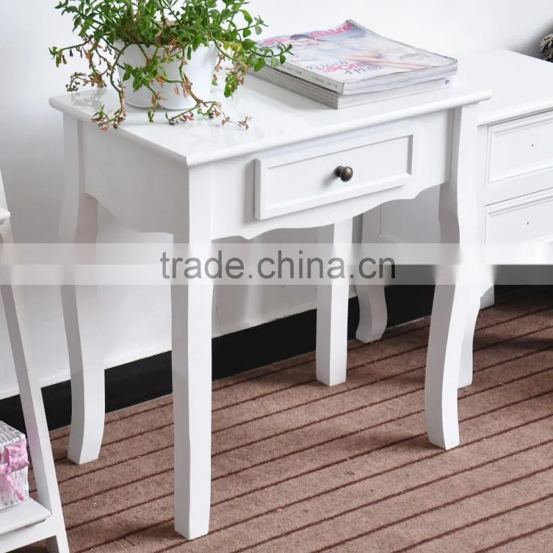 White smal solid wood tables with drawer