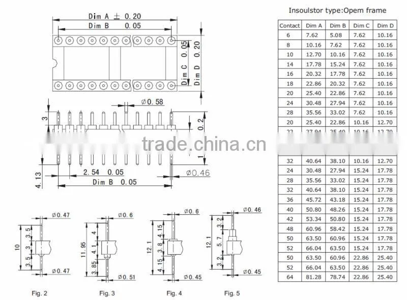 2.54mm ic socket connector male ic socket dip ic socket
