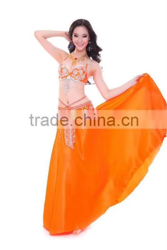Wuchieal Professional Belly Dance Performance Skirt, Black Satin Skirt Long