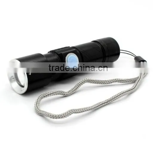 LED Zoom Aluminum Alloy Flashlight Torch Lamp 3 Modes Rechargeable USB Camping Flashlight