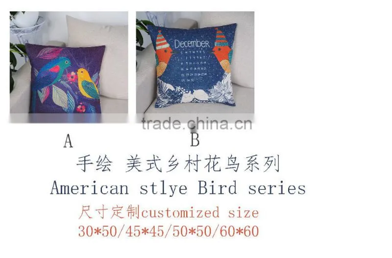 Wholesale housewares bird printed pillow cases cover, square pillow cases 18*18inch