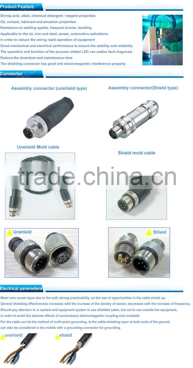 TPU with GF insert waterproof assembly type m8 3 pin female connector with ip67 protection grade