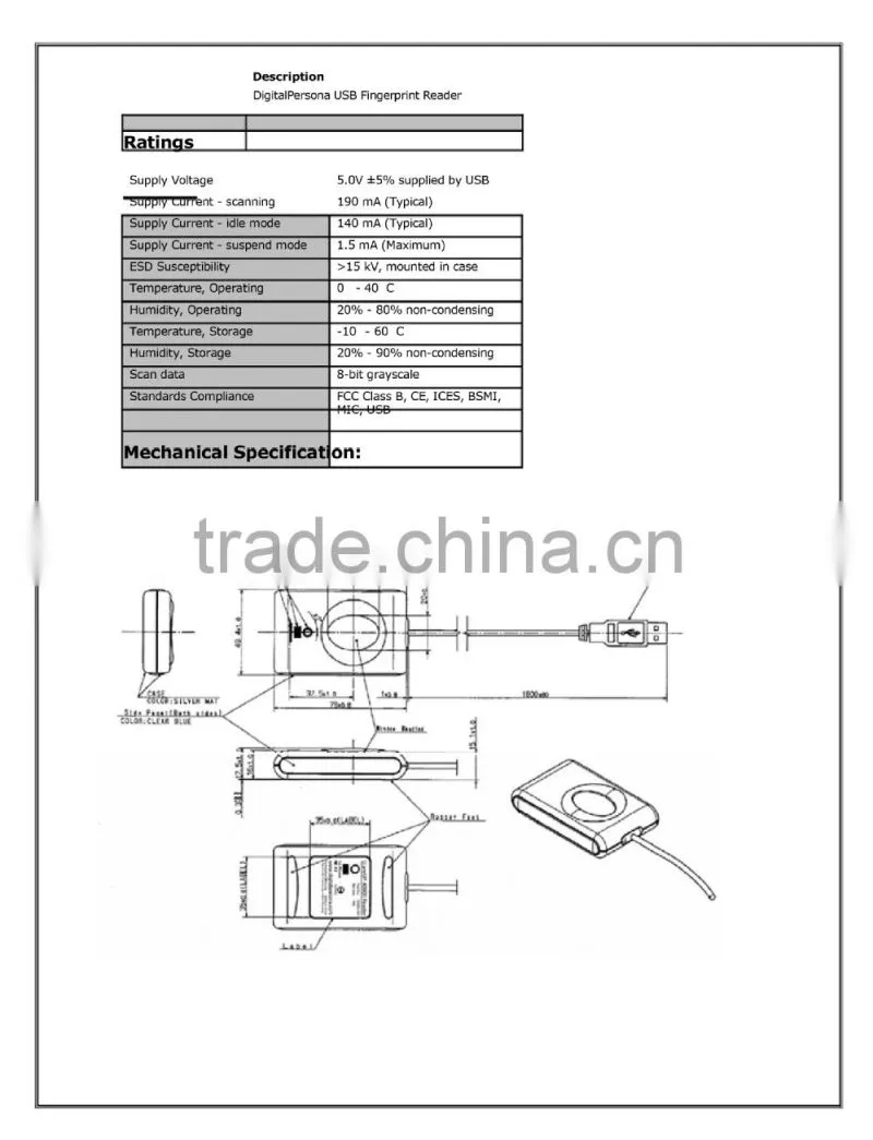 Ocean Digital Persona Fingerprint Scanner U. Are. U 4000b Fingerprint Reader