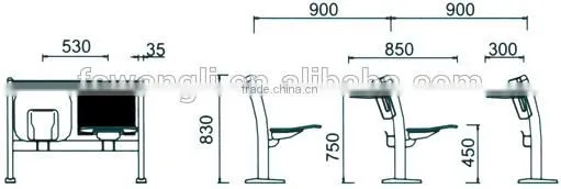 Steel Frame classroom double desk and chair