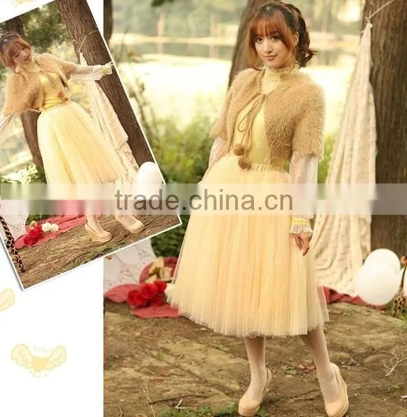 Fashion Women Bohemian Mesh Ball Gown Skirt A-Line Pleated Midi Swing Skirt