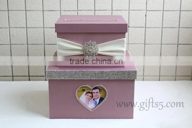 Elegant wedding box with heart shape photo frame custom made