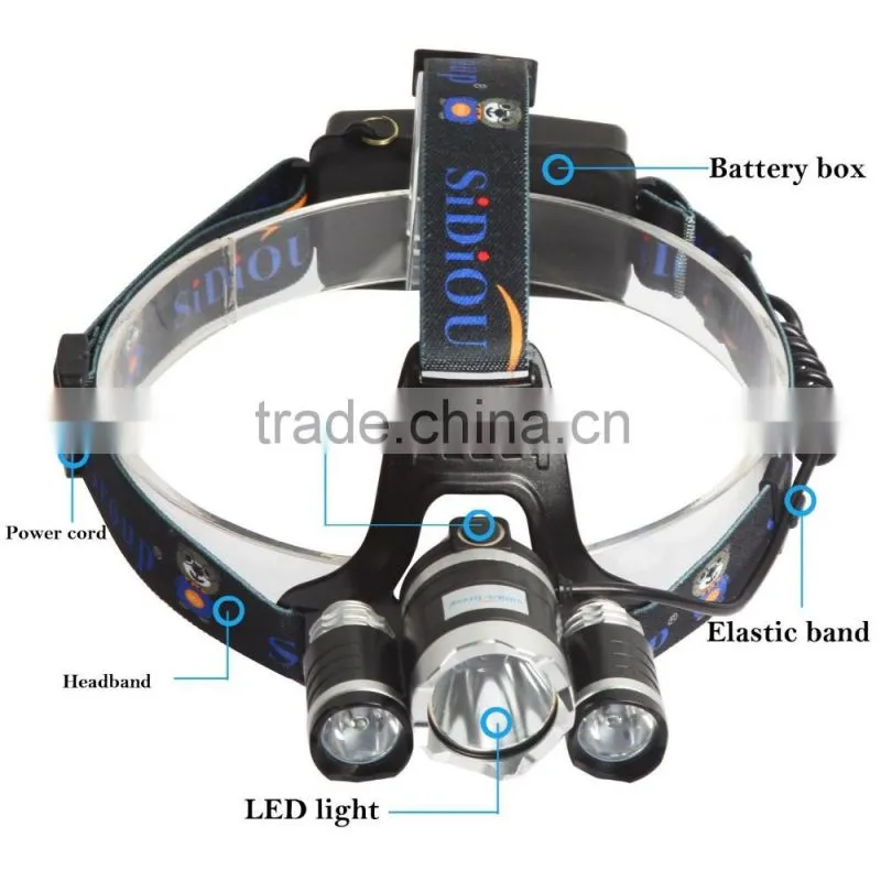 Sidiou Group 30W 5000 Lumens 3x XM-L T6 LED Headlamp Waterproof Rechargeable 3 Bulbs High Power Zoom Headlight