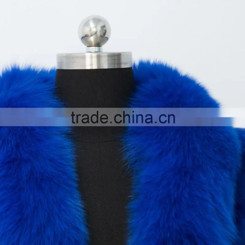 2015 new arrival rabbit fur coat with fox fur collar for women