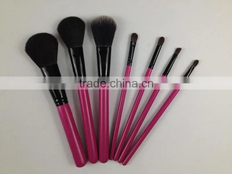 wholesale professional 7pcs black nylon hair dark purple wooden handle in rolling pu bag Cosmetic Brush Set new arrival