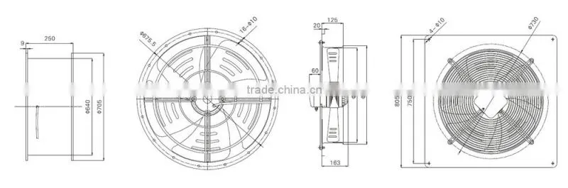 25 inch UL aproval 220V ac single phase axial fan with external rotor motor fan