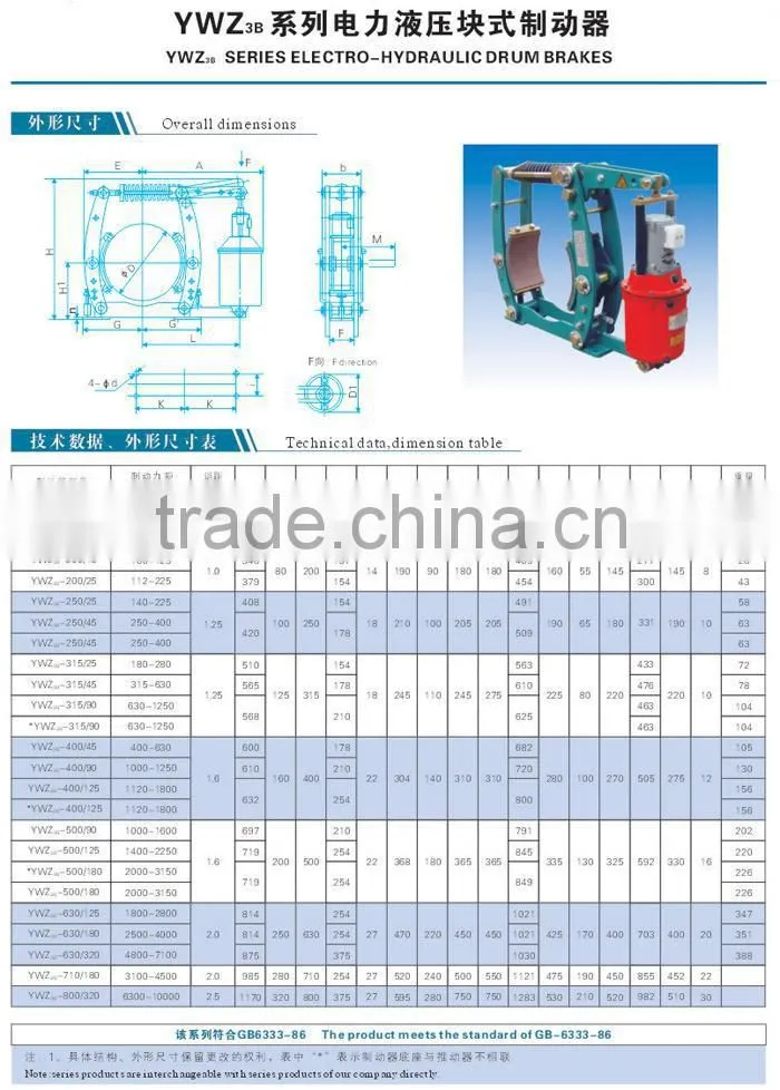 Electronic hydraulic brake -YWZ3 series