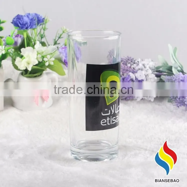 Custom logo printed clear cheap drinking glass cup, ice cream glass cup