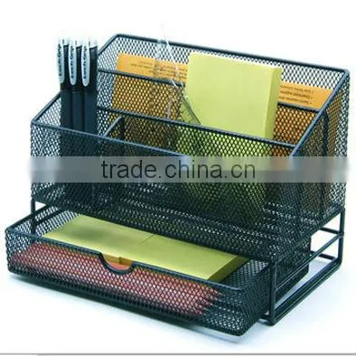 6 divided compartment metal mesh desk accessories organizer