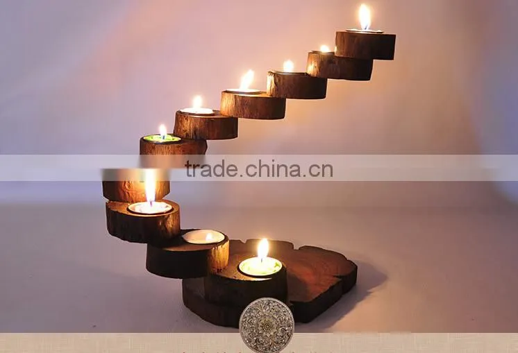 Nature teak wood rotary candle holder with free nice candles handmade crafts high quality wood candlestick