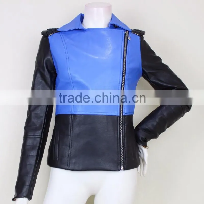 2016 New designs for women fashionable morden style leather jacket