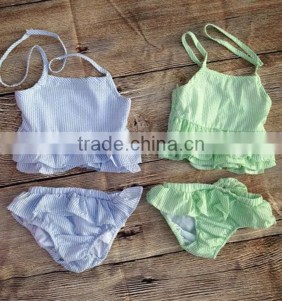 Wholesale Grils Monogrammed Seersucker Swimsuit Embroidered Baby Swimwear