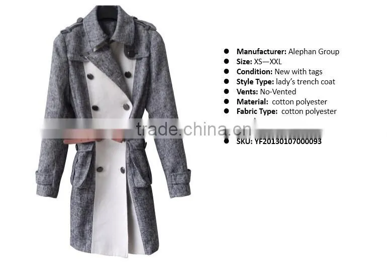 2014 2015 new design women trench coat block joint custom made trench coat