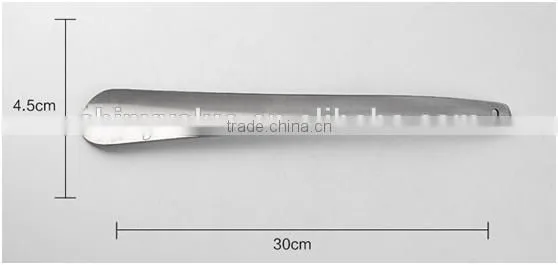customized embossed logo stainless steel long handled shoe horn meta
