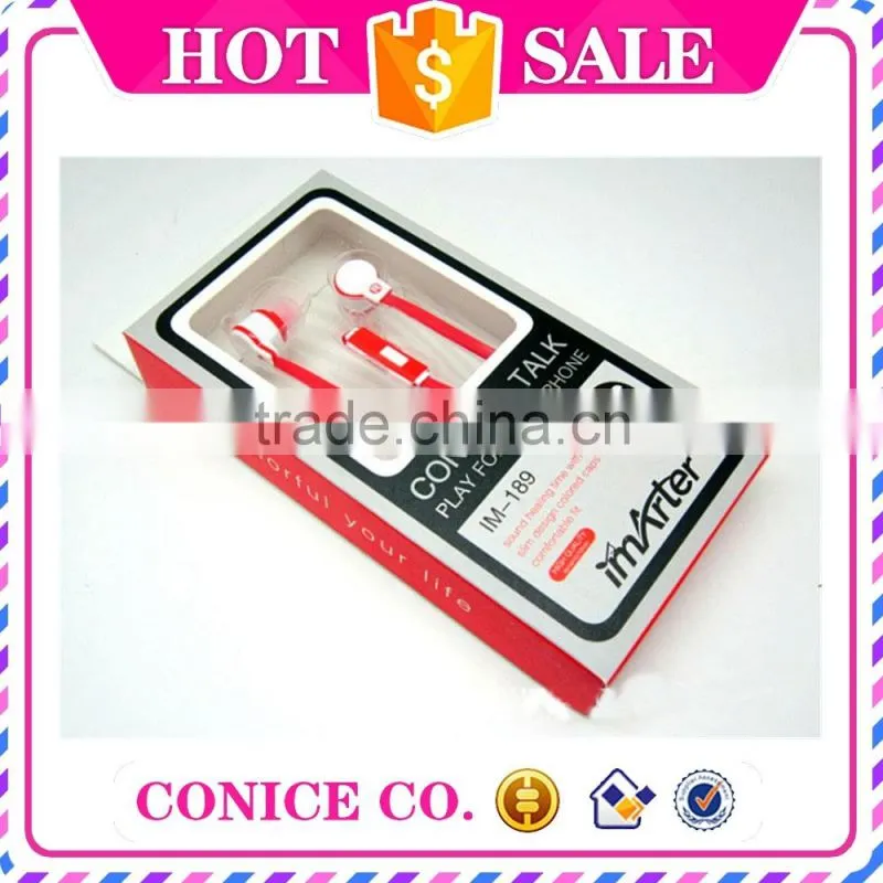 hottest sale red super bass noodles cable in ear earphone with microphone